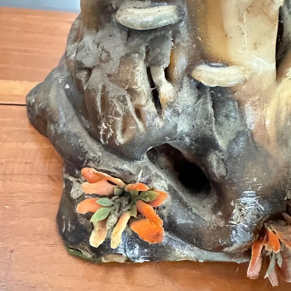 Vintage Faux Wood Tree Stump Figurine Rustic Log Wax Candle Core Decor 8